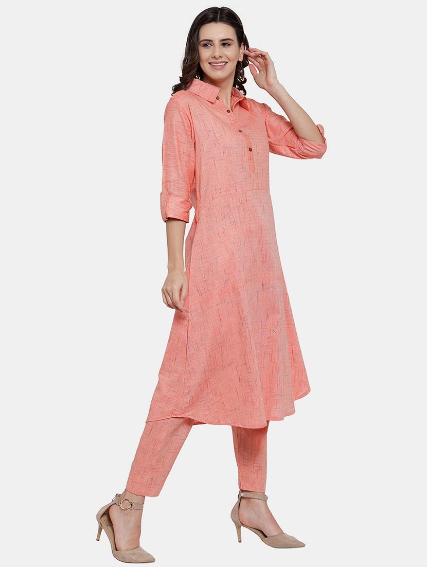women solid three quarter sleeve kurta pant set - 21925277 - Standard Image - 2