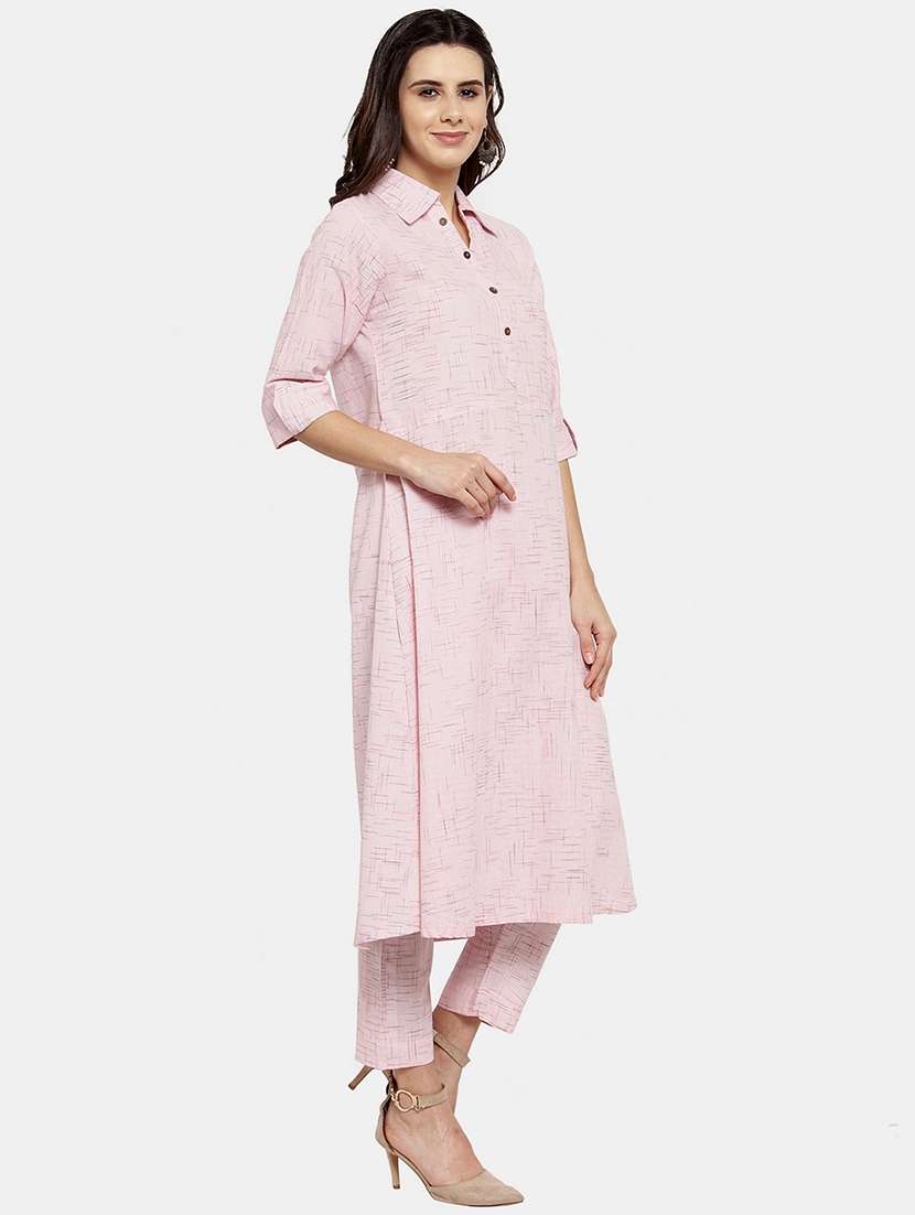 women melange three quarter sleeve kurta pant  set - 21925280 -  Standard Image - 2