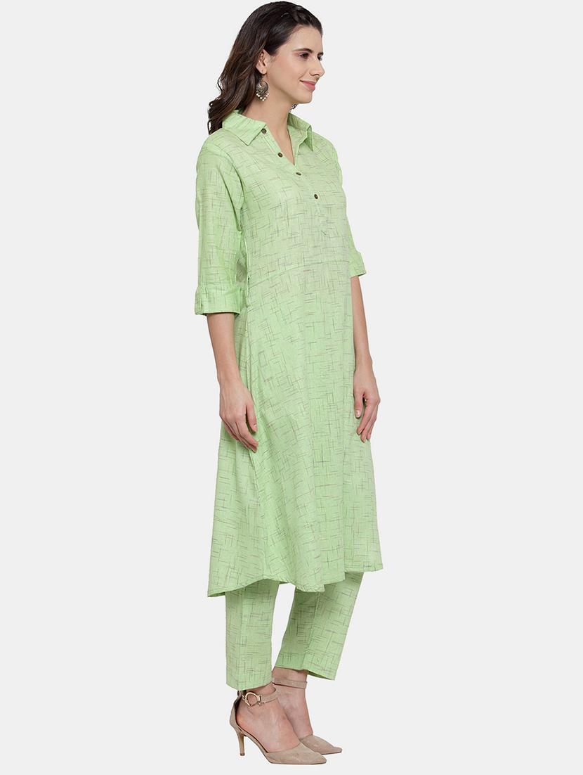 women melange three quarter sleeve kurta pant set - 21925281 - Standard Image - 2