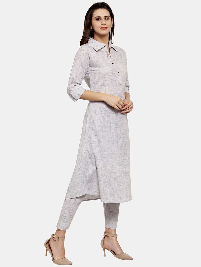 women melange three quarter sleeve kurta pant set - 21925282 - Standard Image - 2