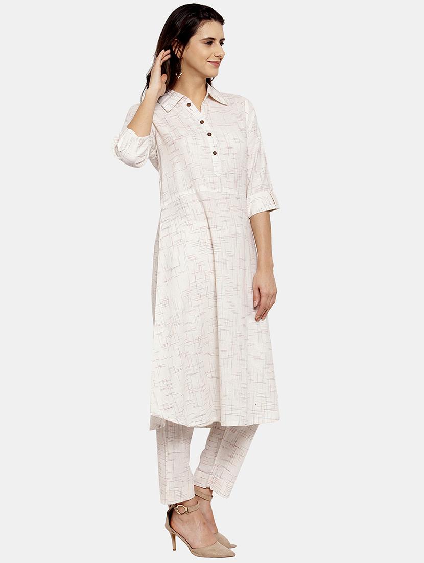 women melange three quarter sleeve kurta pant set - 21925283 - Standard Image - 2