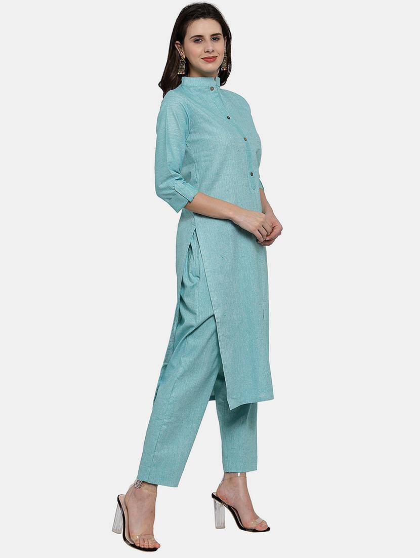 women solid three quarter sleeve kurta pant set - 21925287 - Standard Image - 2