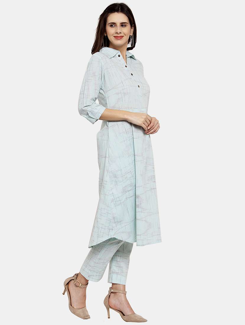 women melange three quarter sleeve kurta pant  set - 21925288 -  Standard Image - 2
