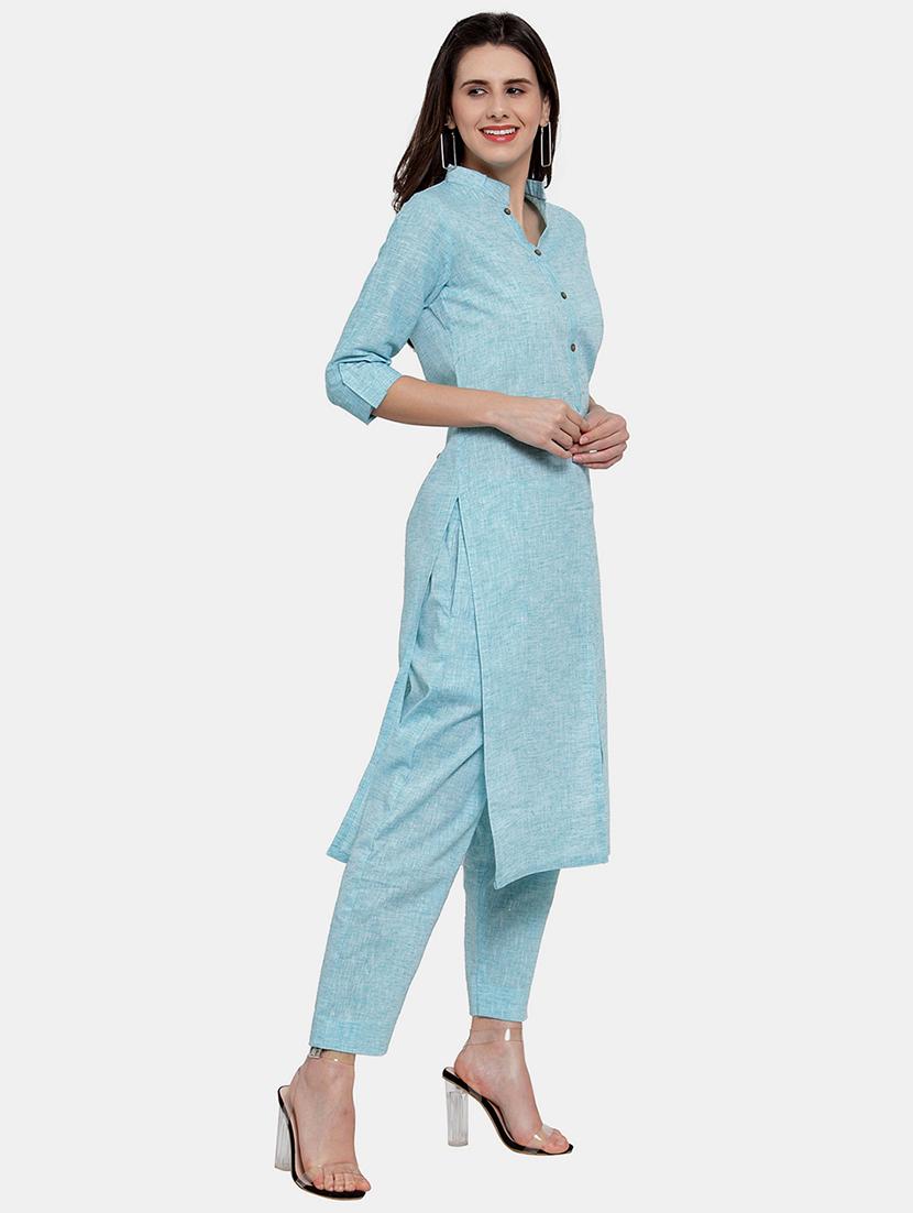 women solid three quarter sleeve kurta pant set - 21925289 - Standard Image - 2