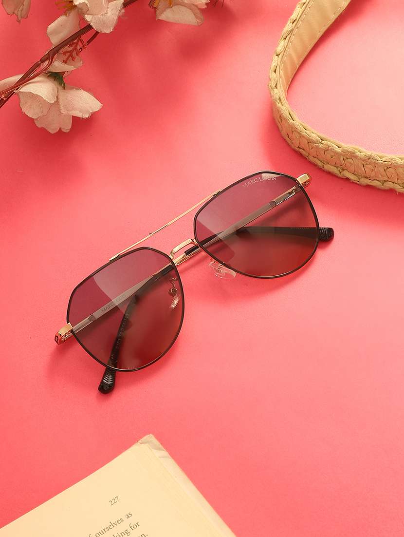 marc louis unisex square metal full-rim golden black  gradient uv protected sunglass ml 9163 golden black sg