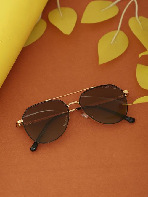 marc louis unisex square metal full-rim golden brown gradient uv protected sunglass ml 9163 golden brown sg - 21925292 - Standard Image - 0