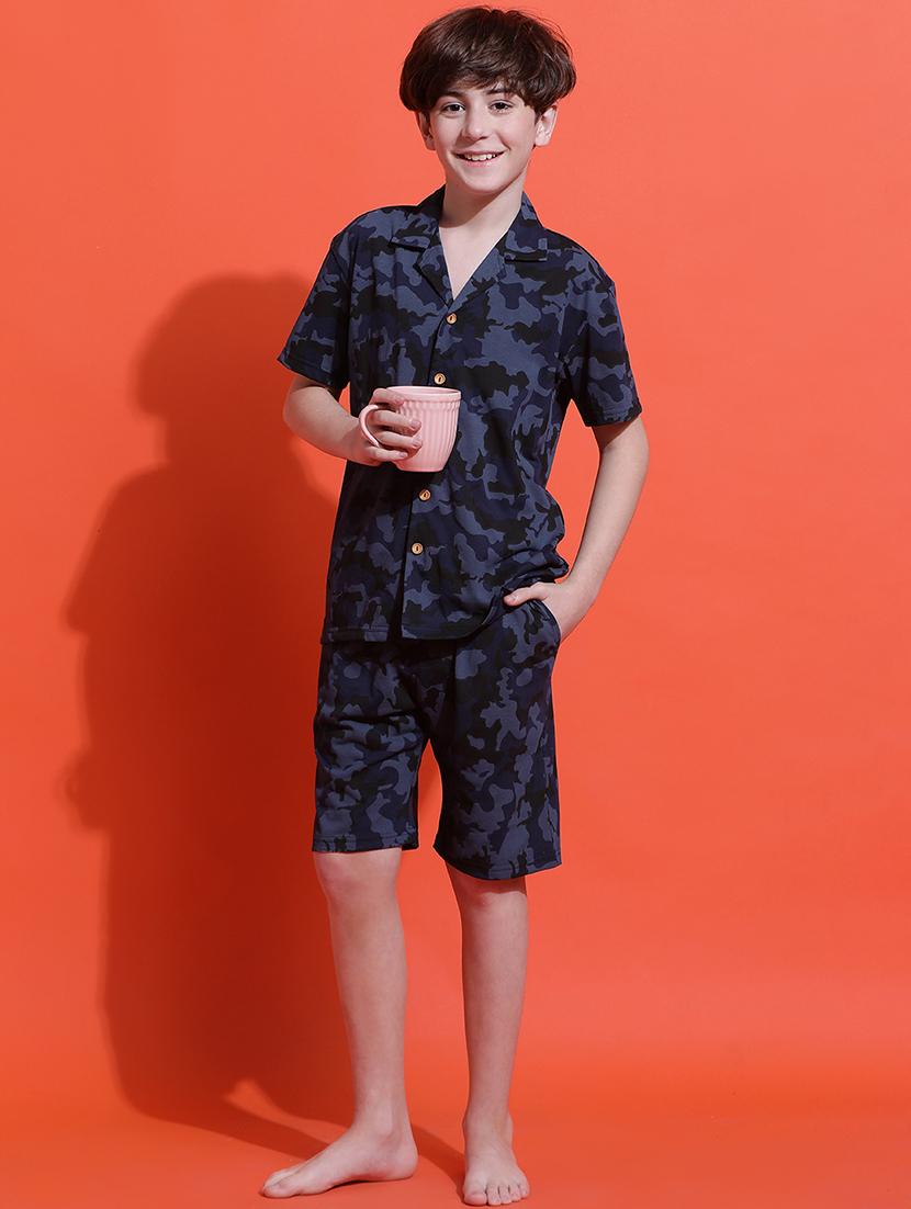 boys camouflage printed shirt and shorts nightwear set