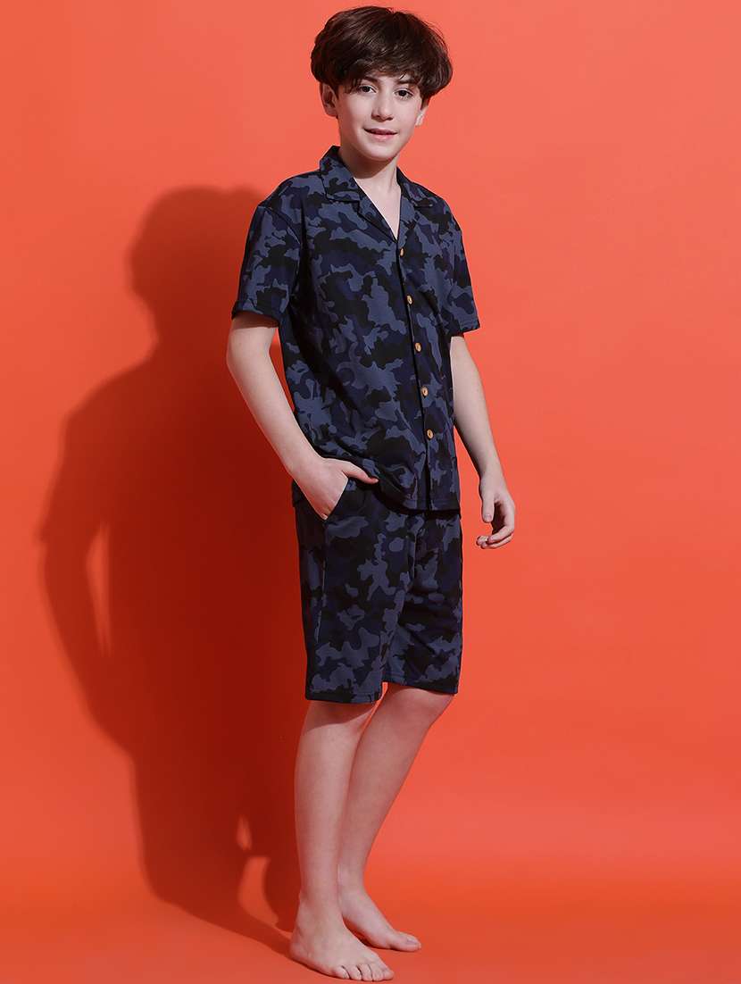 boys camouflage printed shirt and shorts nightwear set - 21925502 -  Standard Image - 2