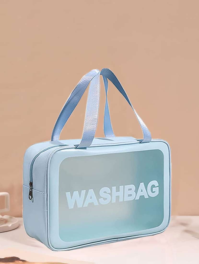 light blue transparent travel washbag