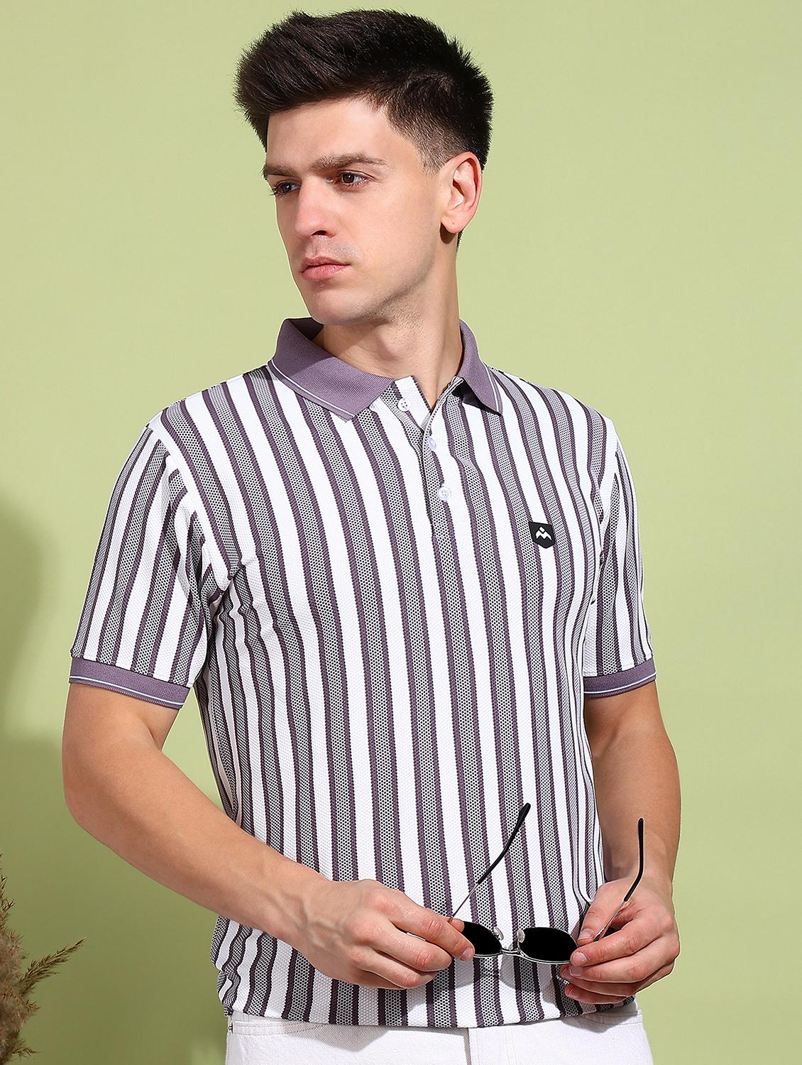 men striped short sleeve regular fit polo t-shirt - 21925549 - Zoom Image - 0