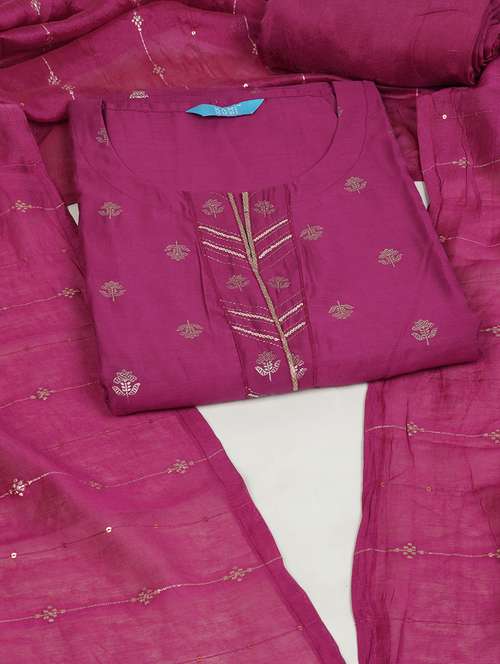 women pink embroidered unstitched suit set - 21925576 - Standard Image - 0