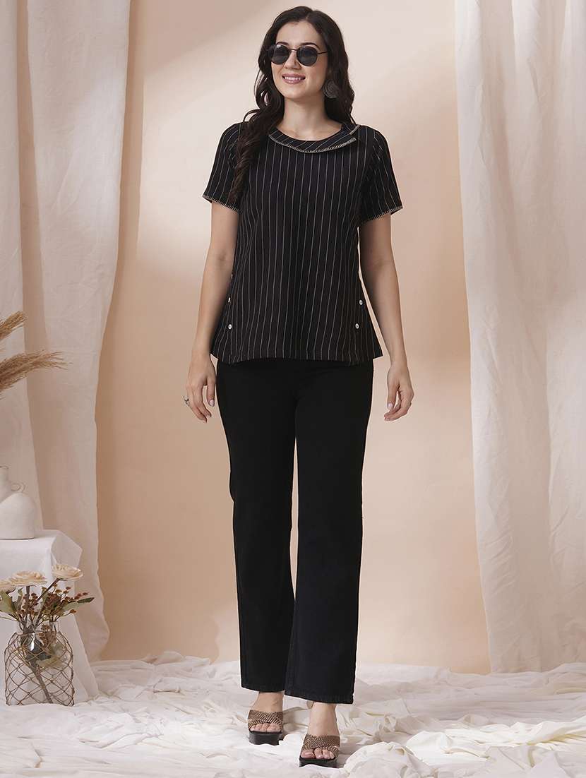 women striped round neck regular top