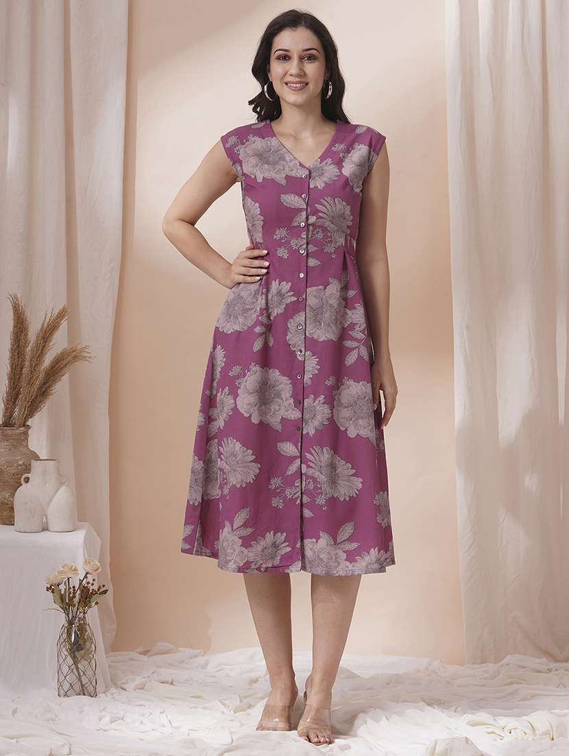 women floral printed sleeveless a-line dress