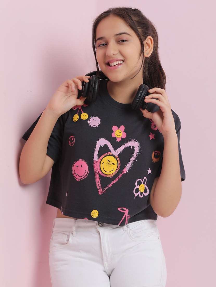 girls printed short sleeves crop tee