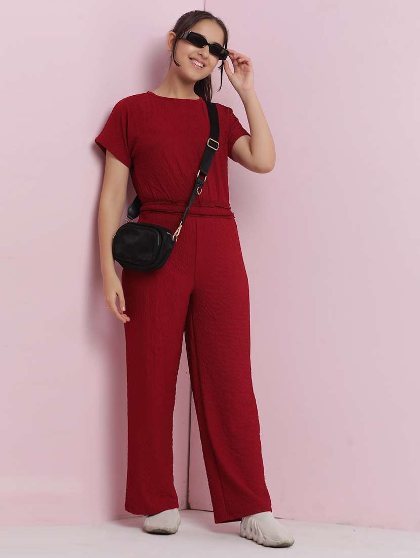 girls solid short sleeves full length jump suit