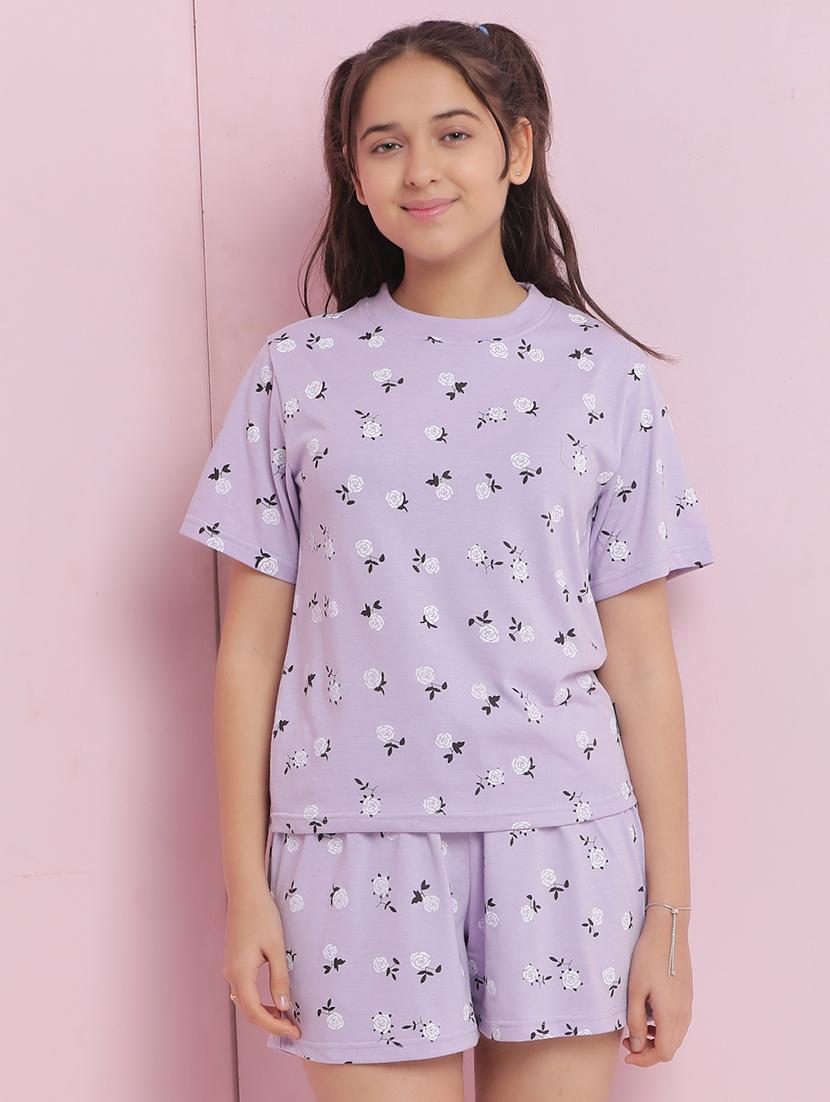 girls floral printed nightwear shorts set