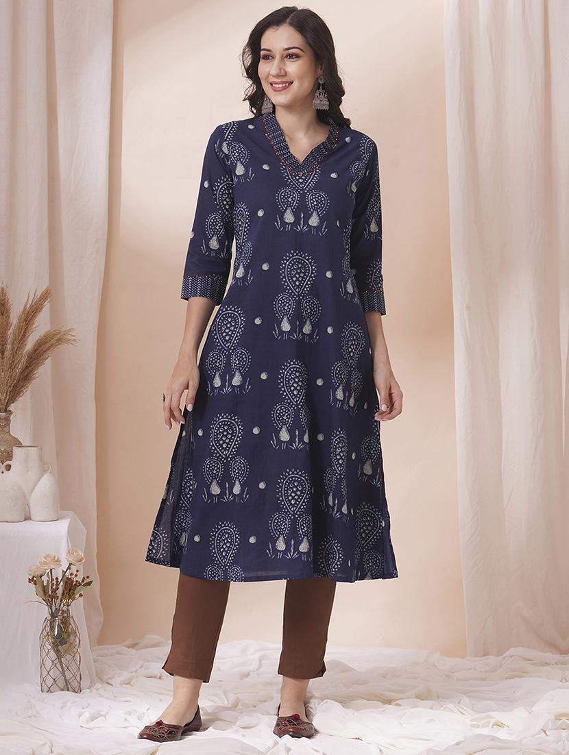 women three quarter sleeve a-line kurta - 21925761 - Zoom Image - 0
