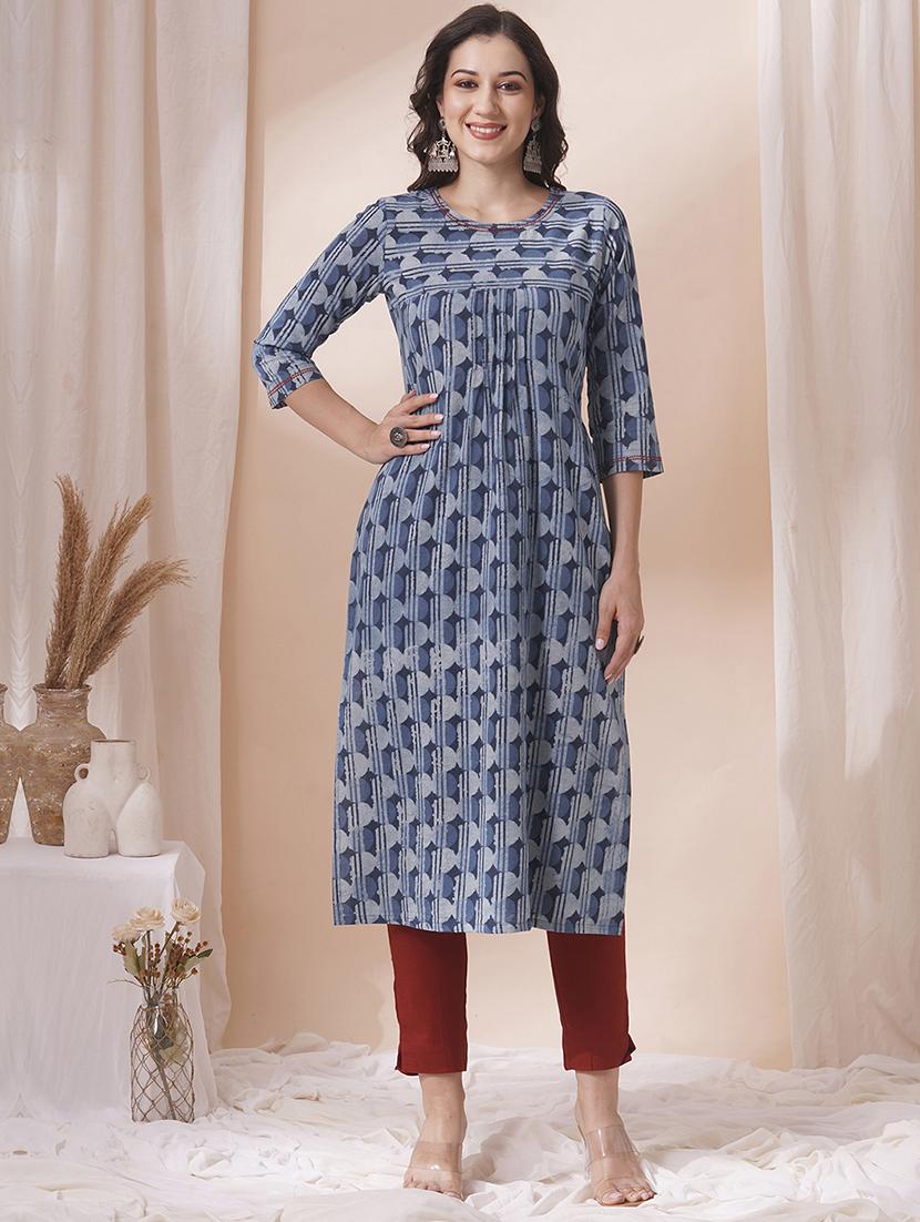 women three quarter sleeve straight kurta - 21925762 -  Zoom Image - 0