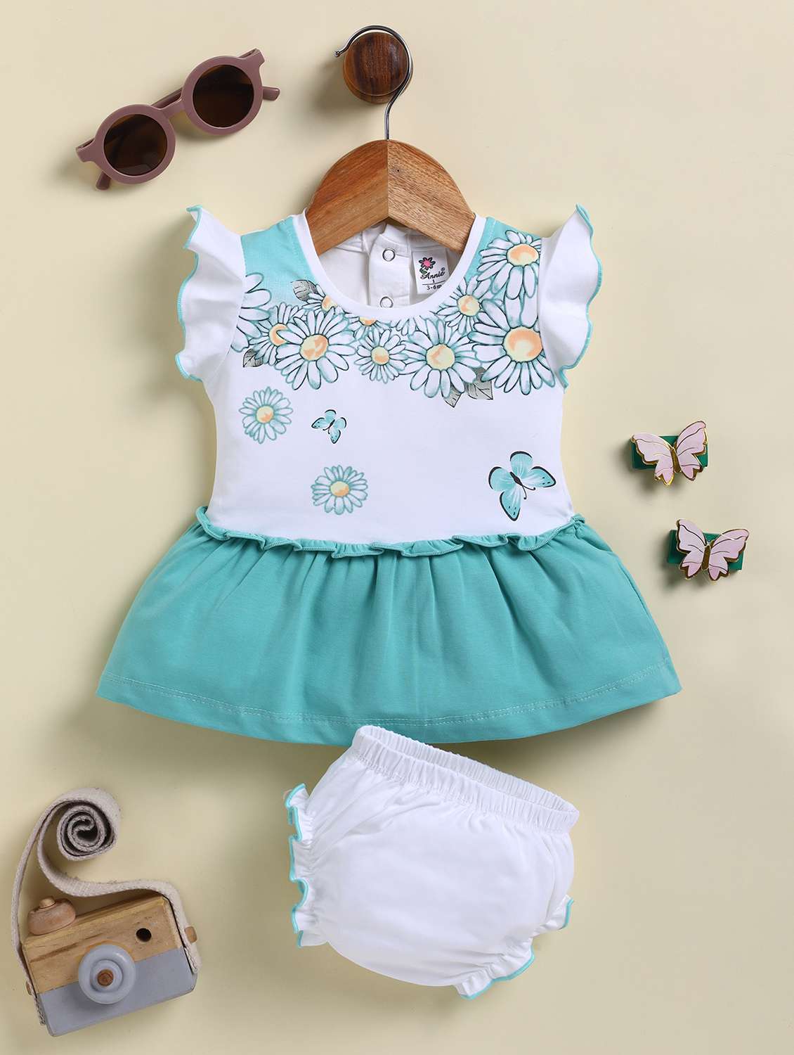 girls printed round neck frock with bloomer