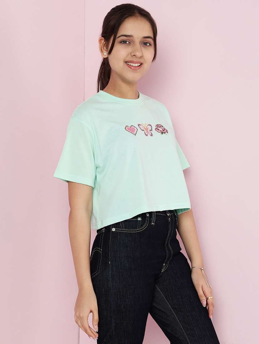 girls printed short sleeve crop tee - 21925815 -  Standard Image - 2