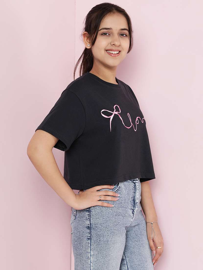 girls printed short sleeve crop tee - 21925819 -  Standard Image - 2