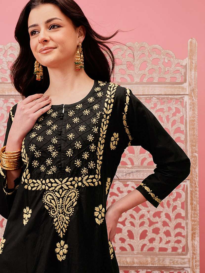 women chikankari long sleeve straight kurta - 21925835 -  Standard Image - 2