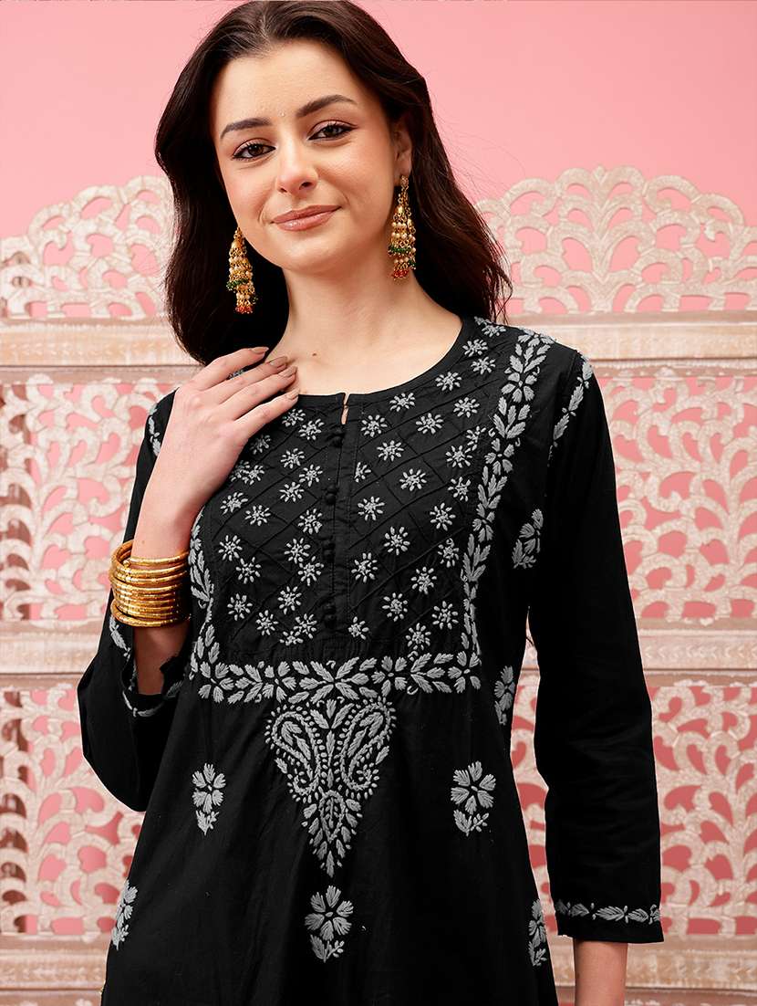 women chikankari long sleeve straight kurta - 21925836 -  Standard Image - 2