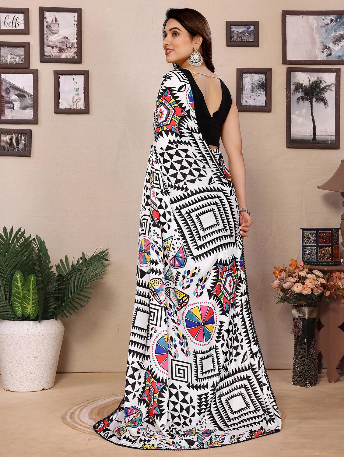 women black printed saree with blouse - 21925868 - Standard Image - 2