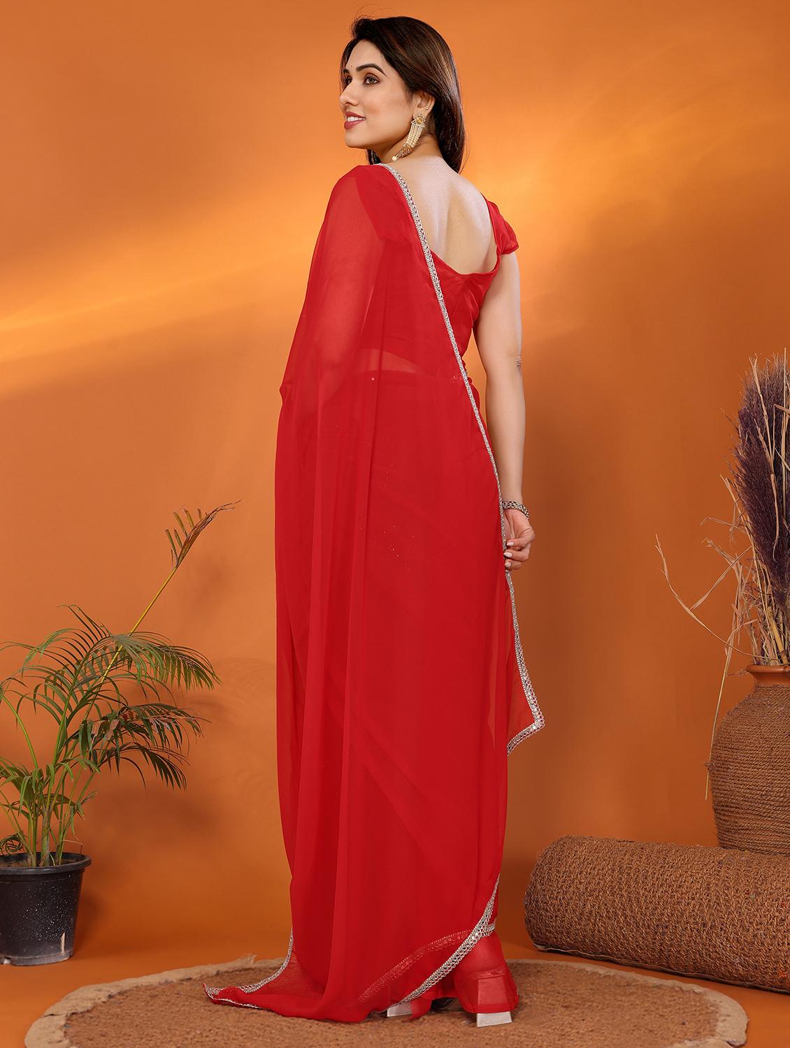 women red embellished saree with blouse - 21925869 - Standard Image - 2