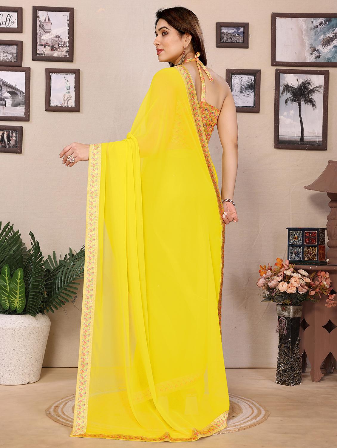 women solid with bordered saree with blouse - 21925871 - Standard Image - 2