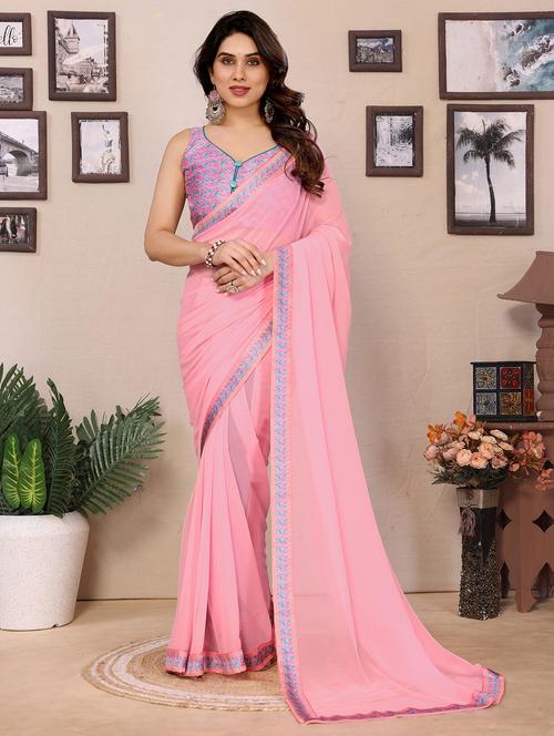 women solid with bordered saree with blouse - 21925872 - Standard Image - 0