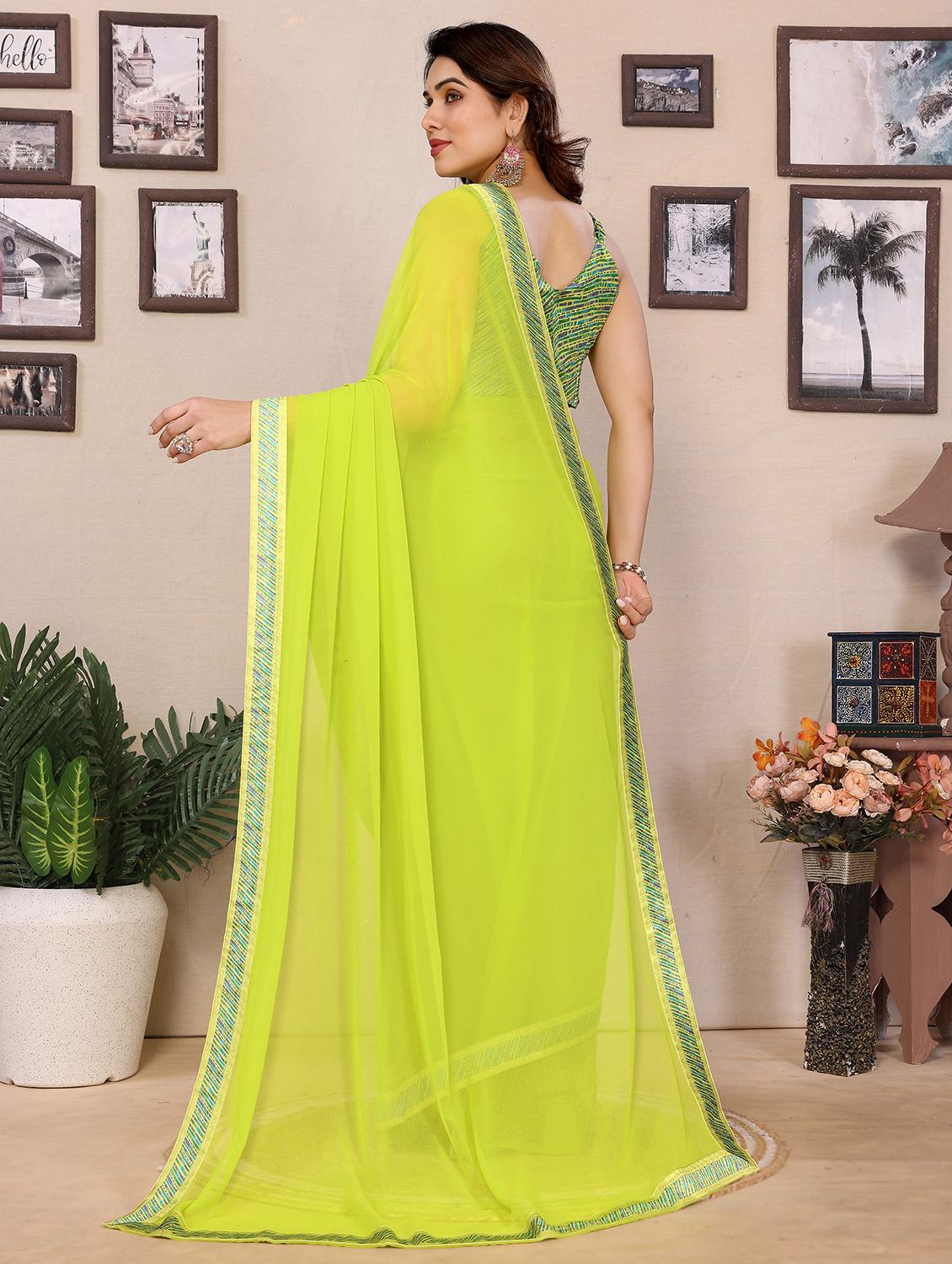 women solid with bordered saree with blouse - 21925873 - Standard Image - 2