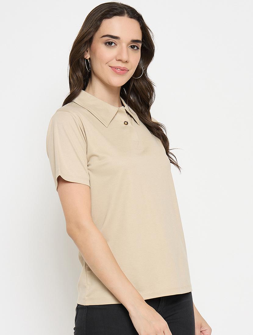 beige cotton blend plain tshirt - 21925876 - Standard Image - 2