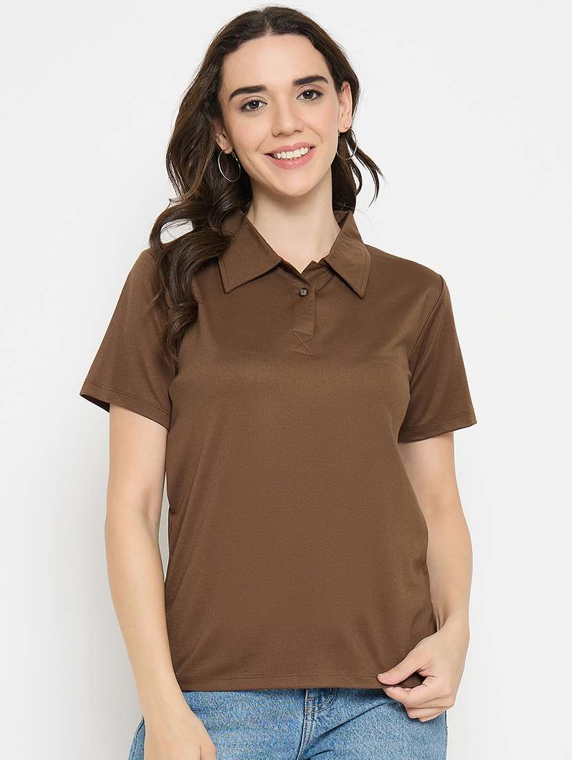 brown cotton blend plain tshirt