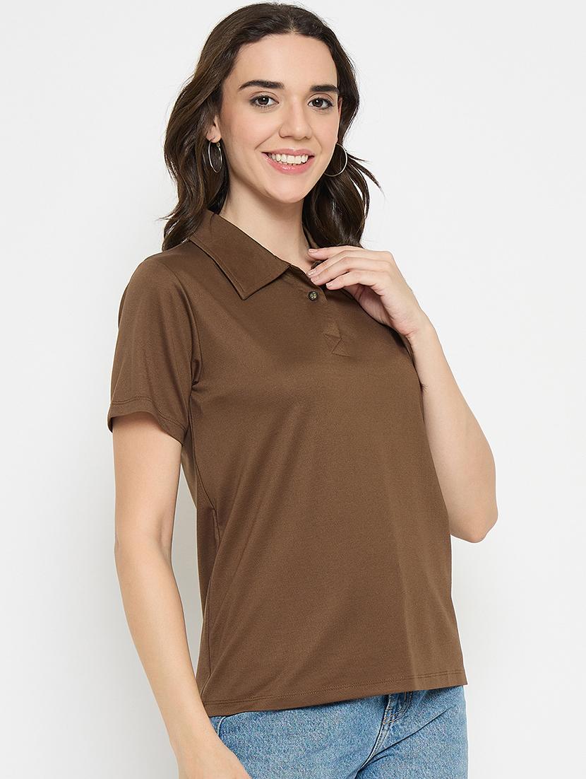 brown cotton blend plain tshirt - 21925877 - Standard Image - 2
