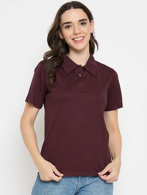 coffee brown cotton blend plain tshirt - 21925878 - Standard Image - 0
