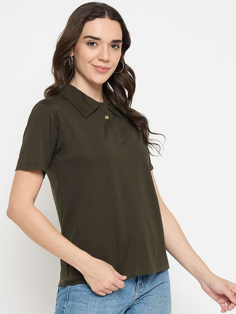 dark green cotton blend plain tshirt - 21925879 -  Standard Image - 2