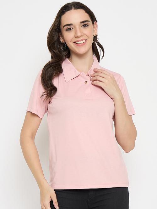 pink cotton blend plain tshirt - 21925882 - Standard Image - 0