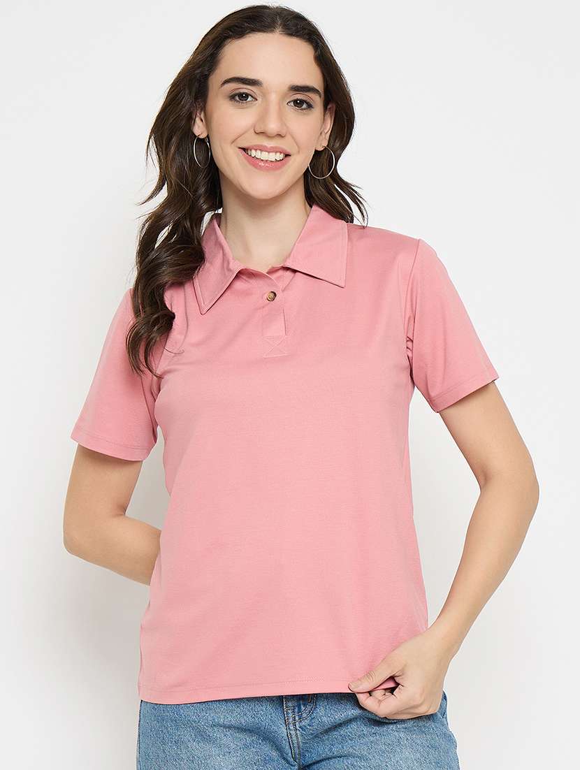 peach cotton blend plain tshirt