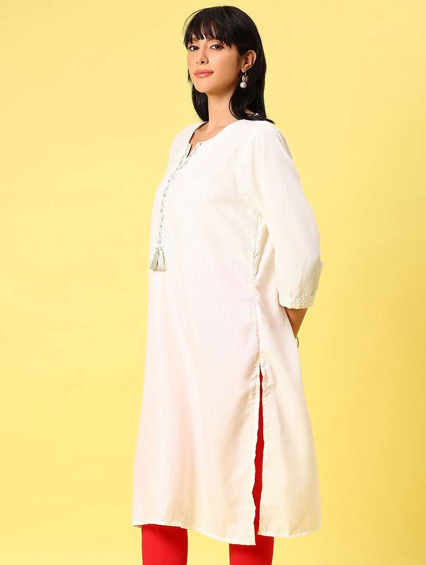 women three quarter sleeve straight kurta - 21925949 -  Standard Image - 2