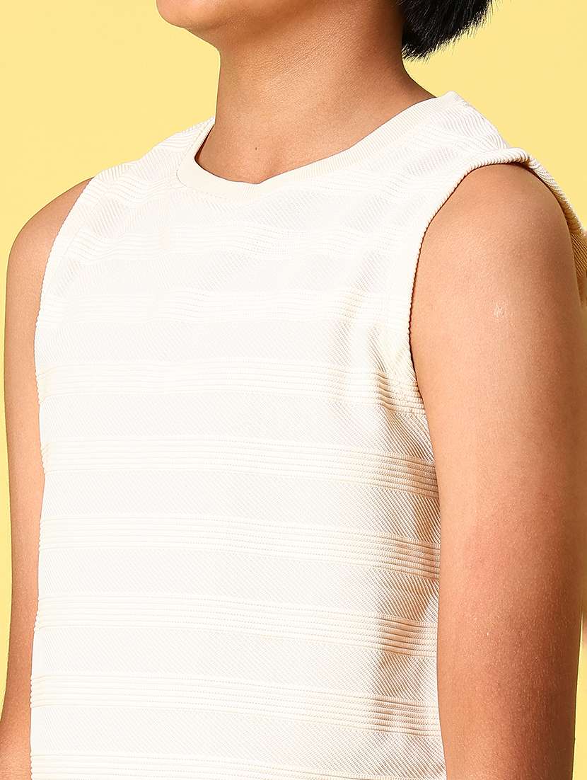 boys cream striped cotton sleeveless casual t-shirt - 21925990 -  Standard Image - 2