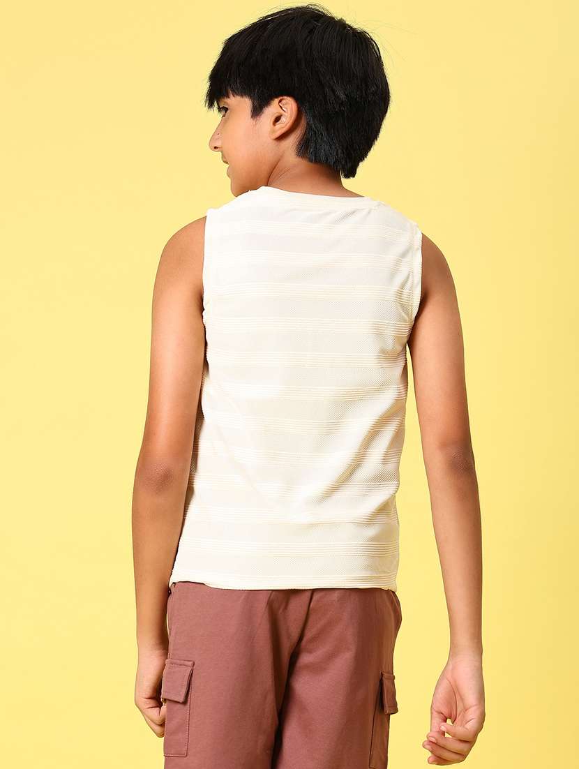 boys cream striped cotton sleeveless casual t-shirt - 21925990 -  Standard Image - 2
