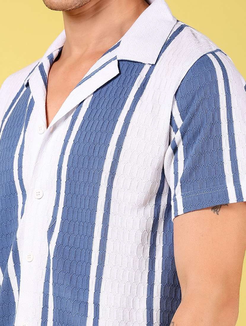 men striped cuban collared short sleeve casual shirt - 21925997 -  Standard Image - 2