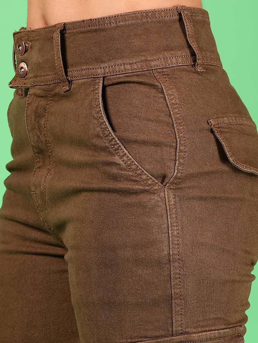 women brown solid high rise cargo - 21926029 -  Standard Image - 2