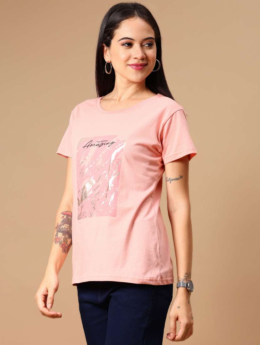 women front print round neck t-shirt - 21926043 -  Standard Image - 2