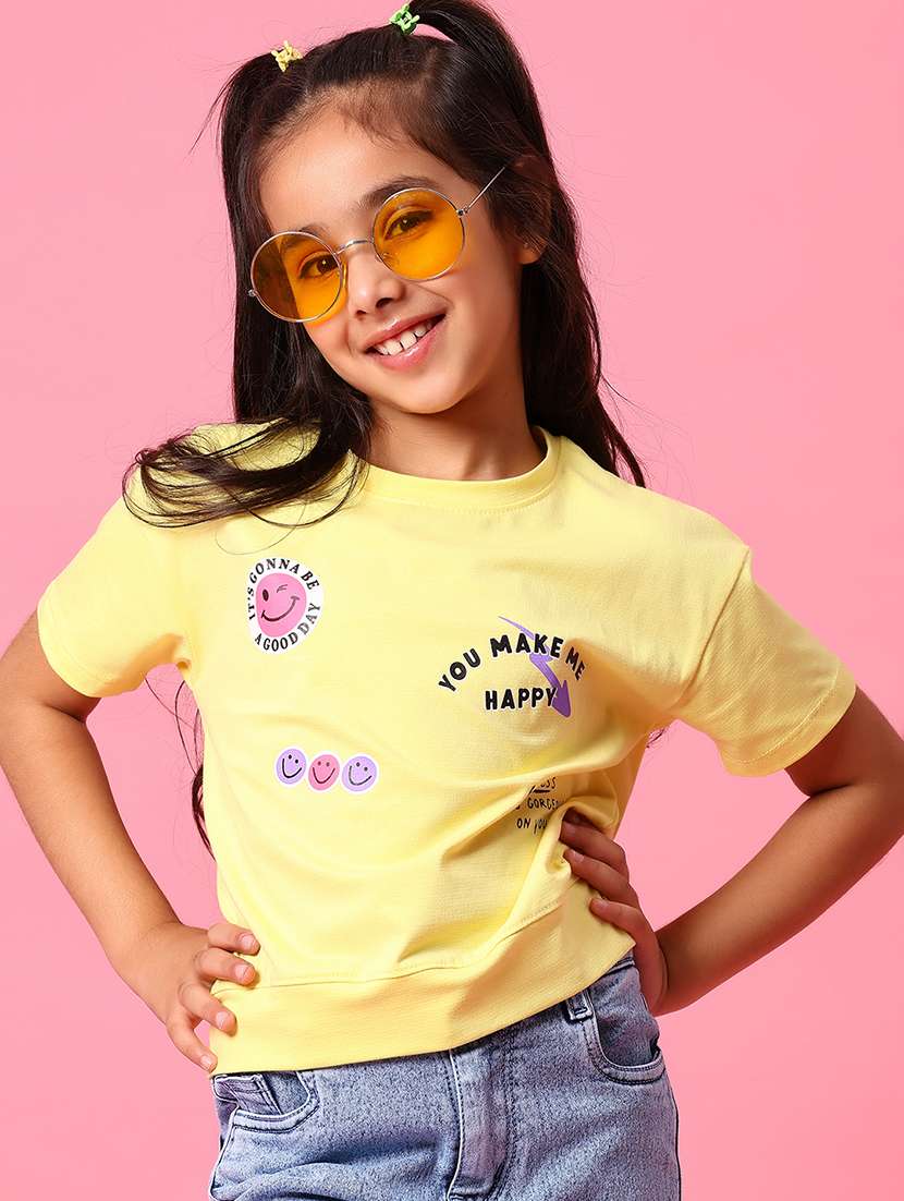 girls yellow printed short sleeve tee