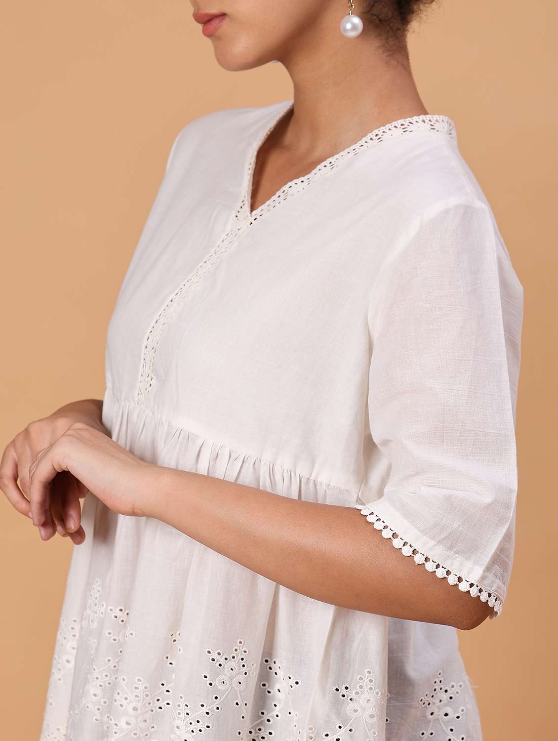 women ehite solid schiffli peplum top - 21926160 -  Standard Image - 2