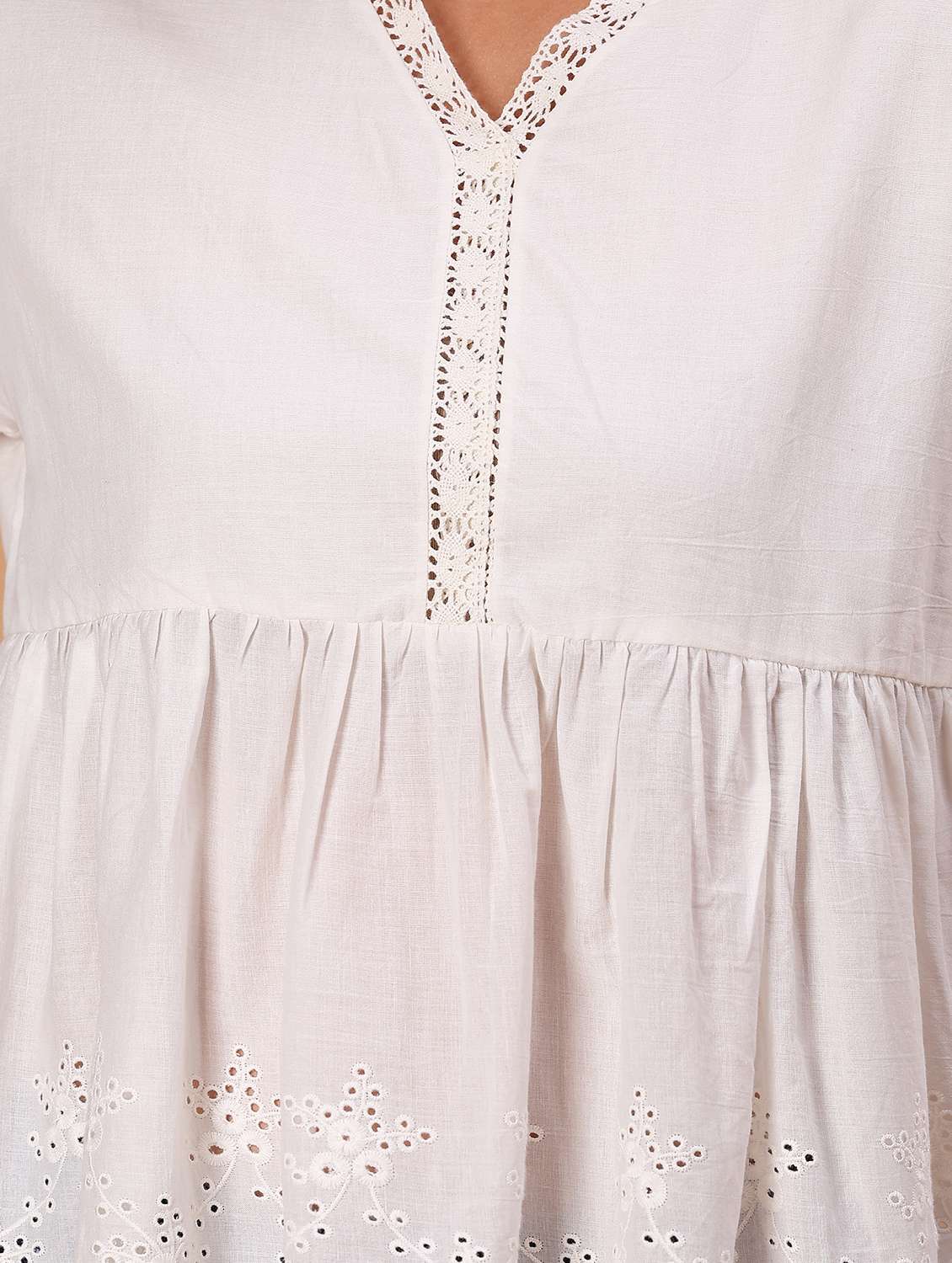 women ehite solid schiffli peplum top - 21926160 -  Standard Image - 7