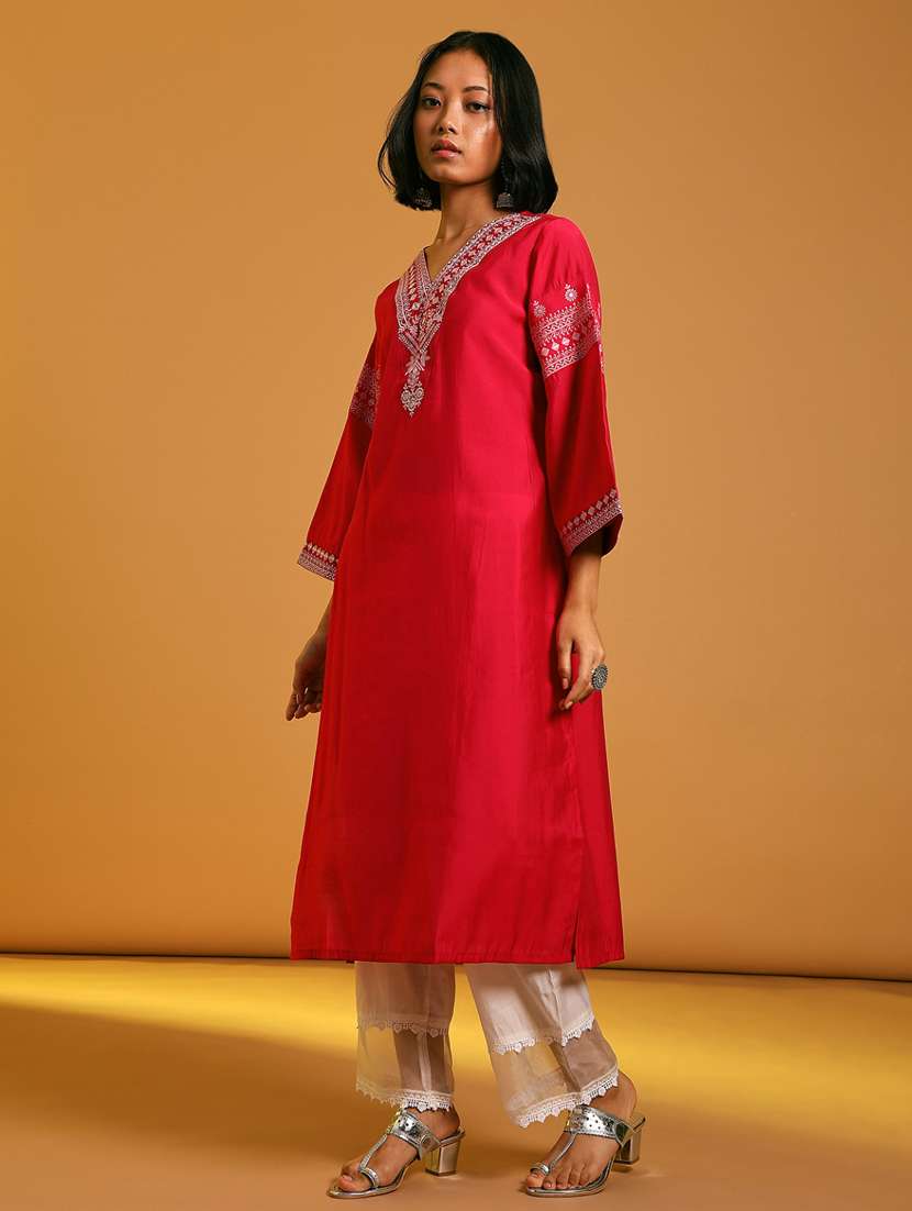 women embroidered bell sleeve straight kurta - 21926174 - Standard Image - 2