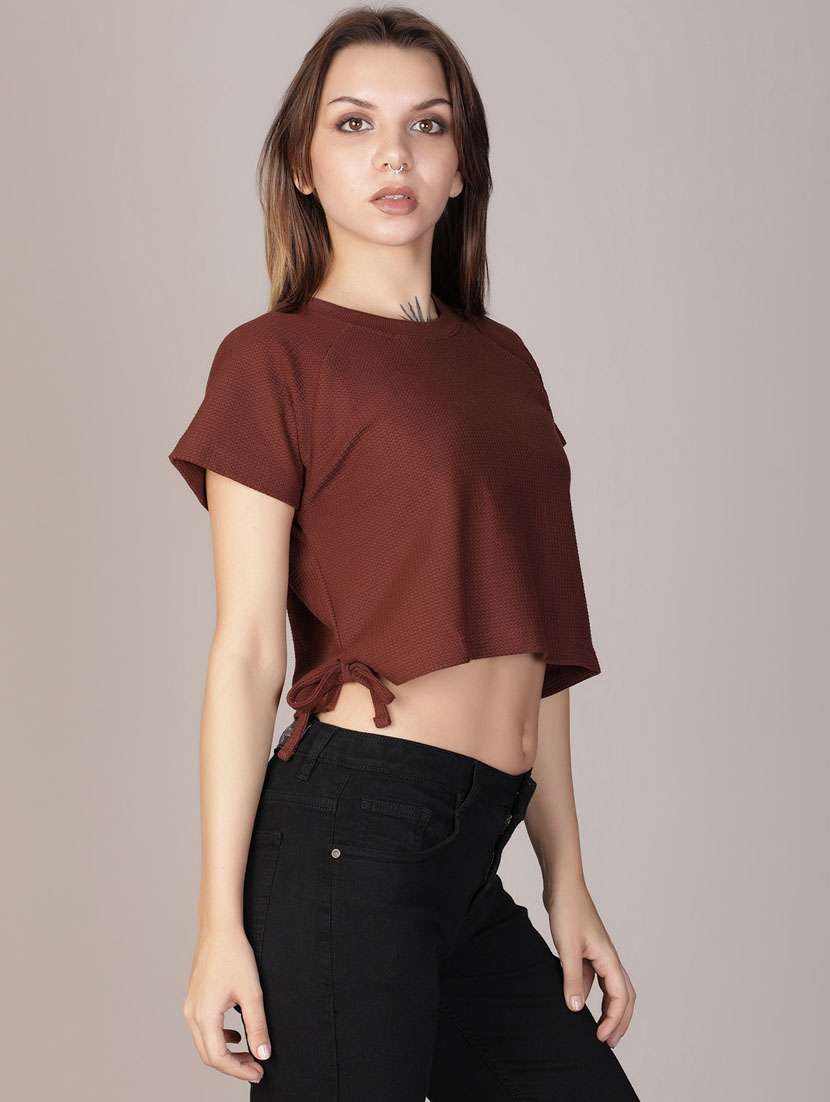 women solid short sleeve crop top